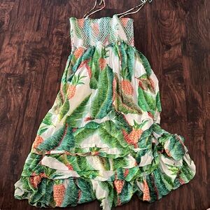 FARM Rio Green and Orange Pineapple Print Midi Dress